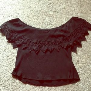 Black embroidered off the shoulder crop top
